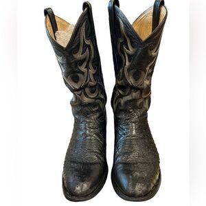 TONY LAMA CB569  BLACK OSTRICH QUILL COWBOY WESTERN BOOTS. SIZE 9.0 D